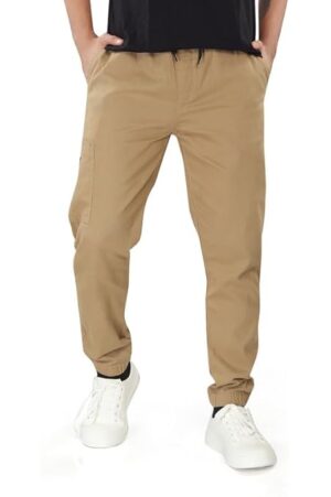 UNOseven Boys Patch Cargo Cotton Jogger Pant - Beige, 13-14Y (S)