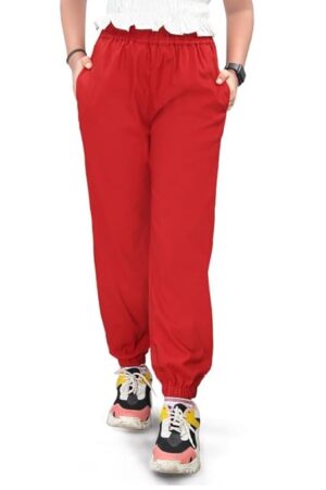 UNOseven Girls Stylish Basic Joggers - Red, 13-14Y (S)