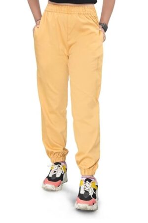 UNOseven Girls Stylish Basic Joggers - Yellow, 13-14Y (S)