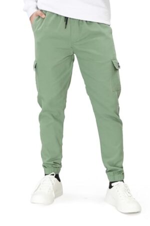 UNOseven Boys Multi Pocket Cargo Cotton Jogger Pant - Mint Green, 13-14Y (S)