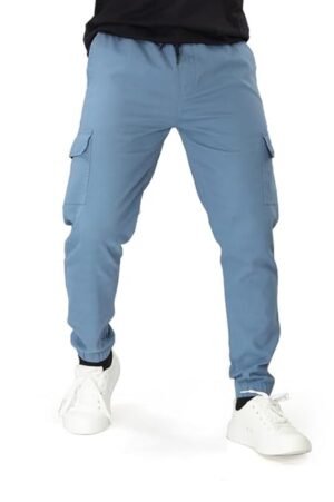 UNOseven Boys Multi Pocket Cargo Cotton Jogger Pant - Sky Blue, 13-14Y (S)