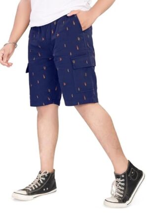 UNOseven Men's Twill Cotton Cargo Printed Capri - Navy, S