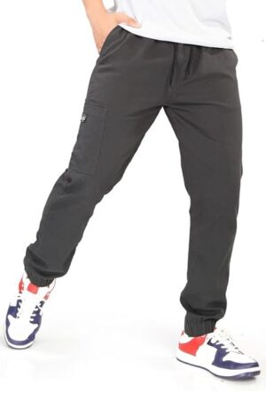 UNOseven Boys Patch Cargo Cotton Jogger Pant - Dark Grey, 13-14Y (S)