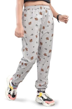 UNOseven Girls Stylish Printed Joggers - Grey, 13-14Y (S)