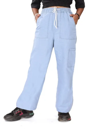 UNOseven Girls Denim Cargo Pant - Ice Blue, 9-10Y