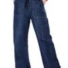 UNOseven Girls Denim Cargo Pant - Deep Blue