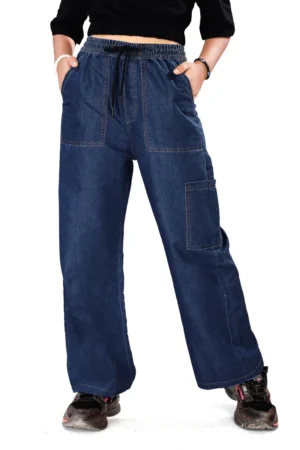 UNOseven Girls Denim Cargo Pant - Deep Blue, 9-10Y