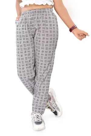 UNOseven Girls Printed Cotton Woven Fashion Pants - Grey, 13-14Y