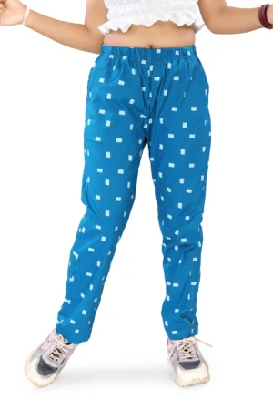 UNOseven Girls Printed Cotton Woven Fashion Pants - Blue, 13-14Y